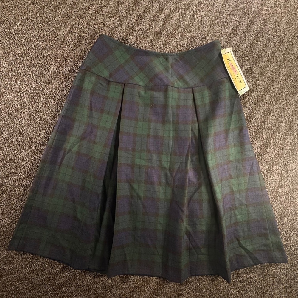 Pendleton Wool Skirt Womens 6P Black Watch Plaid Pleated Green Blue Made in USA